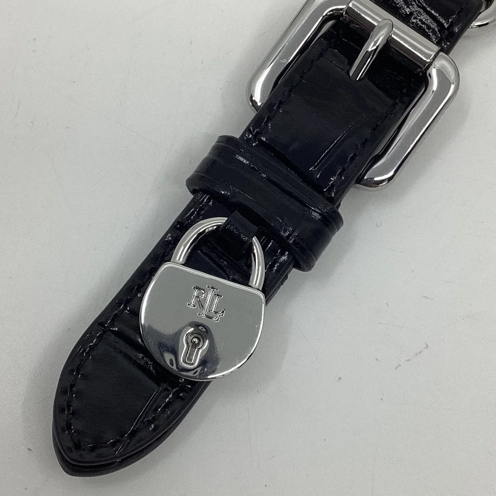 Lauren Ralph Lauren Black Croc Embossed Leather Buckle Padlock Keychain NWT